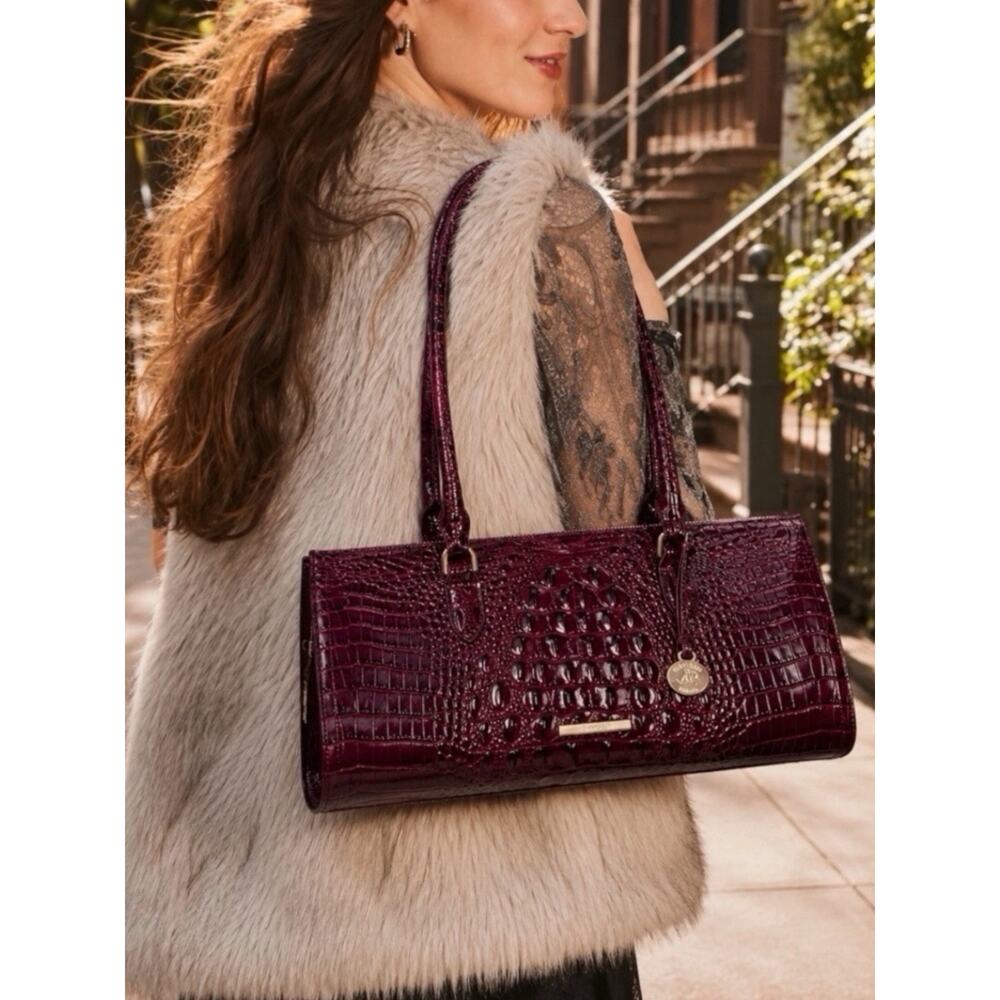Brahmin Sophia Large Melbourne Satchel Bag Cherry Lacquer Red